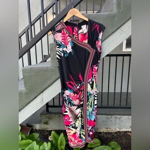 Cache Tropical Print Sleeveless Dress Cocktail Wedding Resortwear Size 8